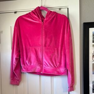 Refuge Y2K  Vibrant Pink Velvet Hooded Jacket